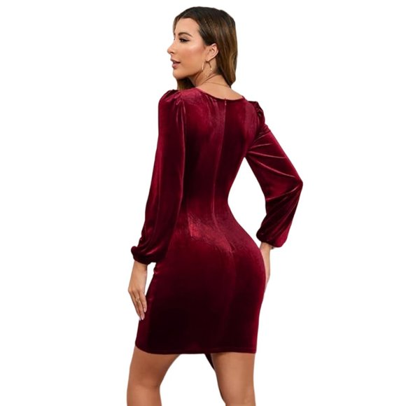 Velvet Long-Sleeve Ruched Asymmetrical Mini Dress XL *NWT* - Picture 4 of 8